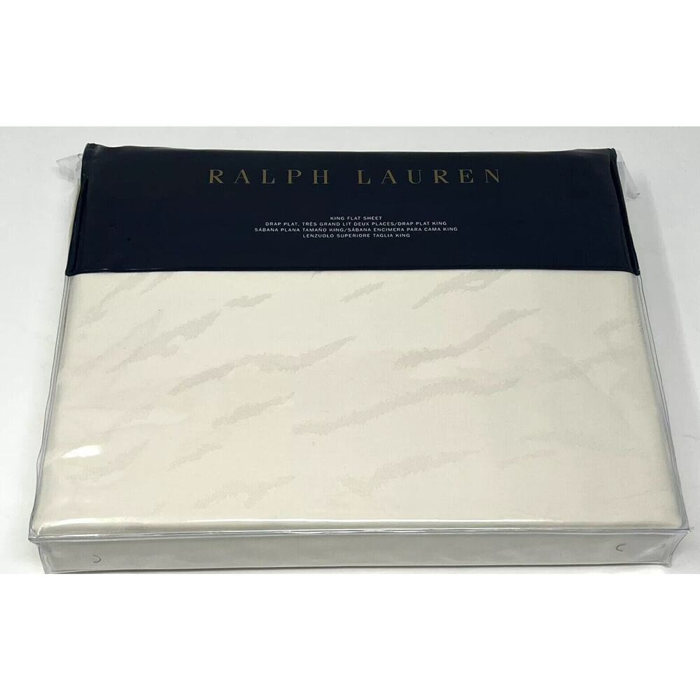 Ralph Lauren Mirada Olivia KING Flat Sheet Cream 100% Cotton $185 Animal Print